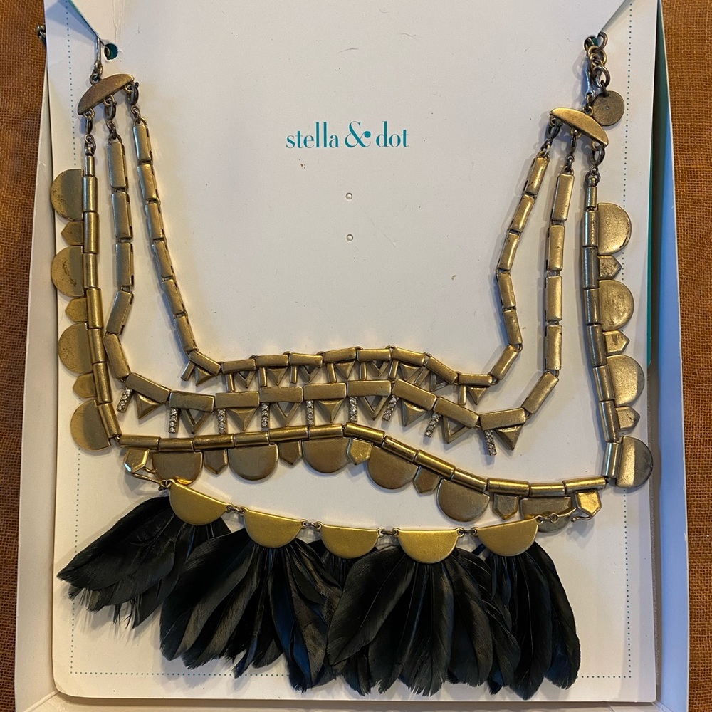 Stella & Dot Plume Necklace, Black/Blue Feather